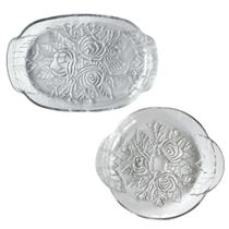 Bandejas de Vidro Com Relevo e Alças 2 Peças Ø 25cm e 33x21cm - Saldão Bandejas de Vidro Com Relevo e Alças 2 Peças Ø 25cm e 33x21cm - Saldão