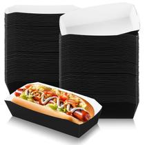 Bandejas descartáveis de papel para cachorro-quente Yeaqee 100 unidades (pretas)
