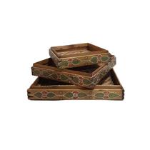 Bandejas Floridas Pequenas de Bambu Para Decoração 3 Pcs BTC