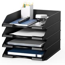Bandejas para papel Delifox, pack de 4, apilables, negras, 25 x 34 x 6 cm