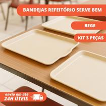 Bandejas Refeitório 3un Serve Bem Bege Plástica Bandejas Refeitório 3un Serve Bem Bege Plástica