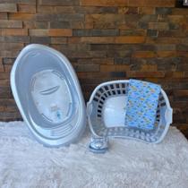 Banheira banho e saboneteira cesto 25 litros Bebe Cueiro Flanelado