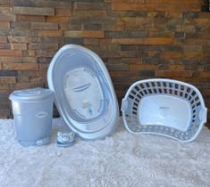 Banheira bebê 22 L Cesto roupa e Lixeira Quarto Saboneteira infantil com tampa 4 itens Banheira bebê 22 L Cesto roupa e Lixeira Quarto Saboneteira infantil com tampa 4 itens