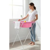 Banheira Bebê C/ Suporte 34L Rosa - Segurança e Praticidade