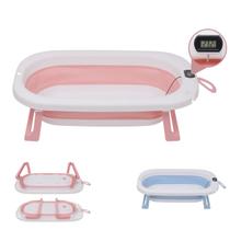 Banheira Bebê Dobrável Retrátil Termômetro Digital Portátil Cor:Azul