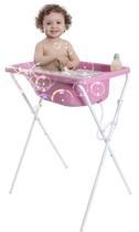 Banheira Com Suporte Bebê Infantil Baby Criança Rosa Resistente 34L Barato