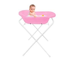 Banheira Com Suporte Bebê Infantil Criança Rosa 20l