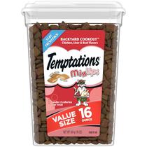Banheira de 16 onças Cat Treats Temptations MixUps Backyard Cookout