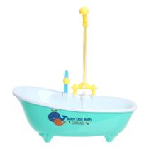 Banheira de Brinquedo Grande Infantil Para Bonecas Com Chuveiro Sai Água Azul