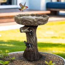 Banheira de concreto para pássaros SunJet Wood-Look 58 cm de altura com pássaro falso Banheira de concreto para pássaros SunJet Wood-Look 58 cm de altura com pássaro falso