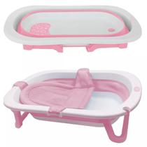 Banheira Dobrável Com Almofada P/ Banho Infantil Bebê Rosa
