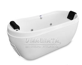 Banheira Freestanding 1.77m Acrílica com Hidromassagem Aquecedor Cromoterapia Painel Digital Travesseiros