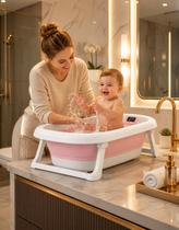 Banheira Infantil Dobrável Termômetro Integrado 0 Á 36 Meses Banheira Infantil Dobrável Termômetro Integrado 0 Á 36 Meses