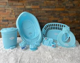 Banheira para Bebe 22 L redutor saboneteira lixeira de bebe prato infantil10 itens Prato e copo Infantil