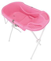 Banheira para Bebê Ergonômica Rosa com Suporte Dobrável Segura, Confortável e Prática