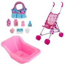 Banheira Para Boneca Reborn + Carrinho de Passeio e Bolsinha