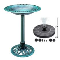Banheira para Pássaros para Área Externa, Banheira de 61 cm de Altura com Fonte Solar para Jardim, Banheira com Fonte de Água Solar para Quintal, Gramado, Varanda e Decoração Residencial - Verde