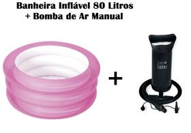 Banheira Piscina Inflável 80 Litros Rosa + Bomba De Ar