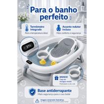 Banheira retrátil com termômetro, redutor e baldinho Cor:Cinza e Branco Banheira retrátil com termômetro, redutor e baldinho Cor:Cinza e Branco