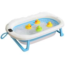 Banheira Retrátil Dobrável Silicone De Bebe Com Termometro Portatil Para Viagens