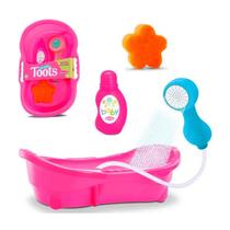 Banheira Rosa Grande Com Chuveiro Para Bonecas Brinquedo Infantil Sai Água