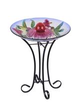 Banheira Solar Orb Floral Glass Hummingbird Bird com suporte Banheira Solar Orb Floral Glass Hummingbird Bird com suporte