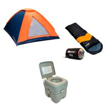 Banheiro Eco Camp 20L + Barraca Iglu 3 Pessoas + Saco Dormir Viper Preto/Laranja NTK Nautika