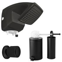 Banheiro Preto Fosco Chuveiro Lorenzetti 220V + Lixeira 3L + Escova Sanitária e Acabamento Registro