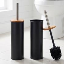 Banheiro Sofisticado Kit 2pçs Escovas de Banheiro Com Suporte Vintage Black Mimo Style Inox e Bambu