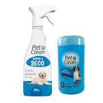 Banho a Seco 500ml e Lenço Umedecido Pet Clean para Cachorros