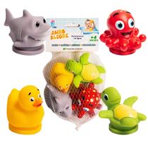 Banho Brinquedo Kit Infantil Borracha Bebê Bichinhos 4 Peças Infantil Dentição Seguro Sem BPA Ftalato Atóxico Lavável Banho Brinquedo Kit Infantil Borracha Bebê Bichinhos 4 Peças Infantil Dentição Seguro Sem BPA Ftalato Atóxico Lavável
