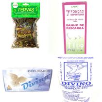 Banho de 7 Ervas Forças Espirituais Descarrego Forte Ervas da Umbanda Defumador Divino Tablete Kit
