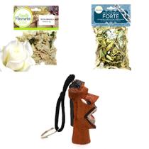 Banho de Descarrego Forte Limpeza Rosa Branca Amor Chaveiro Carranca Proteção Espiritual Patuá Talismã Kit