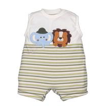 Banho de Sol Bebês Suedine Leão e Elefante Bordados Listras Verde Upi Uli