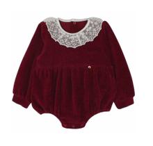 Banho De Sol Bubble Veludo Cotelê Com Gola Renda Francesa - Bibe