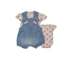 Banho De Sol Com Body Bebê Menina Azul Manuela Jeans Ursinho Banho De Sol Com Body Bebê Menina Azul Manuela Jeans Ursinho