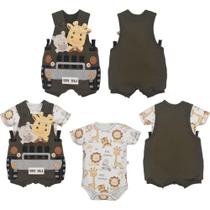 Banho De Sol E Body Bebê Menino Algodão Verde Escuro Estampado Upi Uli