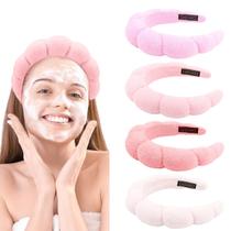 Banitor de cabeça de spa, 4 peças de esponja rosa e tecido felpudo Banitor de cabeça de spa, 4 peças de esponja rosa e tecido felpudo