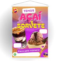 Banner Açaí Placas Iguassu para Pendurar, Divulgar e Vender - Perfeito para Uso Interno e Externo