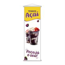 Banner Açaí Sorvete Banca Serviço Lona Branco 100x30cm Banner Açaí Sorvete Banca Serviço Lona Branco 100x30cm