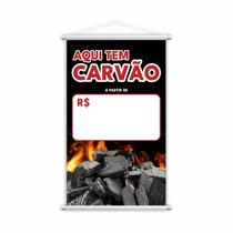 Banner Aqui Tem Carvão Preço Fundo Branco Lona 80X50Cm