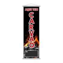Banner Aqui Tem Carvão Preço Fundo Preto Lona 100X30Cm