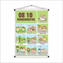 Banner Bíblico Religioso Os Dez Mandamentos Crianças com Os Ensinamentos na Tábua dos Mandamentos - 85x60cm