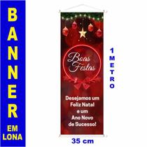Banner Boas Festas 1mx35cm Em Lona Com Bastão E Cordinha Cor:Banner Boas Festas Vermelho