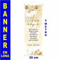 Banner Boas Festas 1mx35cm Em Lona Com Bastão E Cordinha Cor:Banner Feliz Ano Novo