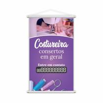 Banner Costureira Consertos Em Geral Contato Roxo 80X50Cm