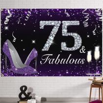 Banner de aniversário Backdrop HAMIGAR 75th Birthday Party Purple