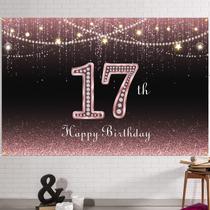 Banner de aniversário com pano de fundo HAMIGAR Happy 17th, 6 x 4 pés - ouro rosa