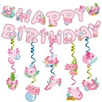 Banner de Aniversário de Axolote iPartyGo, 19 Peças, Decoração Rosa