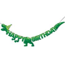 Banner de Aniversário de Dinossauro em Aquarela - Decoração de Festa Infantil com T-Rex - Pré-amarrado